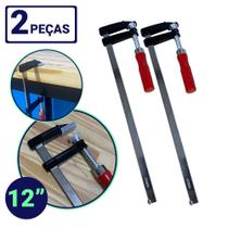 Kit 2 Grampos Sargentos Tipo F 12pol. 300mm Para Marceneiro Cabo de Madeira Carpinteiro Niquelado Aço