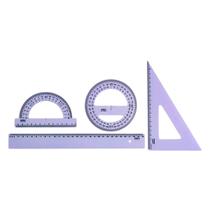 Kit 2 Grau Régua 30cm + Esquadro 60º + Transferidor 180º e 360º New Line Tons Pastel MAXCRIL