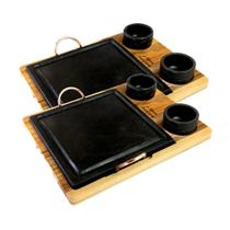 Kit 2 Grelha 04 Molheiras em Pedra Sabão e Suporte P 20x20cm Kit 2 Grelha 04 Molheiras em Pedra Sabão e Suporte P 20x20cm