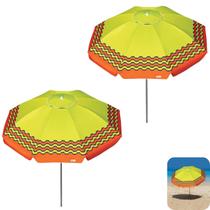 Kit 2 Guarda Sol 2,4m Articulado Alumínio Sombreiro Ibiza Praia Piscina Camping Verde Limão - Tobee