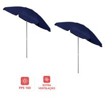 Kit 2 Guarda Sol Bagum Alumínio 2,4m Articulável Praia Piscina Camping Azul Marinho - 12118 Belfix