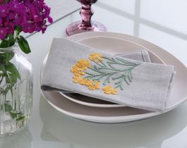 Kit 2 Guardanapos Tecido Em Linho Bordado Maldivas Flor Jolitex