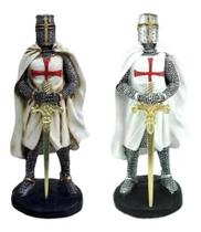 Kit 2 Guerreiro Medieval Cavaleiro Templário Em Resina Estatueta