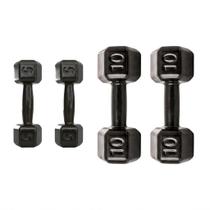 Kit 2 halteres 5kg e 10kg sextavados emborrachados para academia, musculação, treino de força, fitness e exercícios em casa com pegada antiderrapante