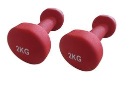 Kit 2 Halteres em Ferro Fundido Revestido com Neoprene Pelegrin PEL-02DB 2kg - Vermelho