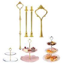 Kit 2 Hastes Suporte Prato Bailarina Bolo Cupcake Dourado