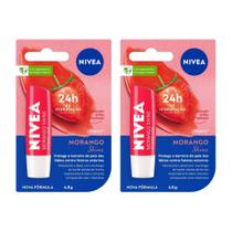 Kit 2 Hidratante Labial Nivea Morango Shine 4,8g