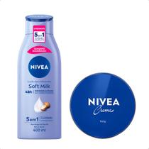 Kit 2 Hidratante Nivea Soft Milk 400ml E Creme Lata 145g