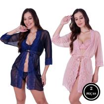 Kit 2 Hobby Roupão de Dormir com Detalhe em Renda Robe - c5 KIT 2 IZA MARINHO ROSA Kit 2 Hobby Roupão de Dormir com Detalhe em Renda Robe - c5 KIT 2 IZA MARINHO ROSA