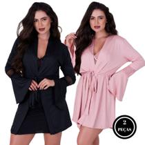 Kit 2 Hobby Roupão Feminino Robe Manga Bailarina - c12 KIT 2 ROUPÃO CINTIA PRETO ROSA Kit 2 Hobby Roupão Feminino Robe Manga Bailarina - c12 KIT 2 ROUPÃO CINTIA PRETO ROSA