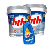 Kit 2 hth 10 em 1 + maxfloc para manutenção piscina