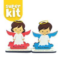 Kit 2 Imagem Anjo Da Guarda Infantil Rosa + Azul Mdf 13cm
