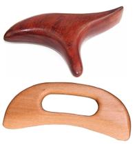 Kit 2 Instrumento Gua Sha Liberação Miofascial Madeira Maciça