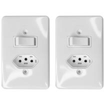 Kit 2 Interruptor 1 tecla com tomada de 2 pino + terra embuti 4x2 250V 10A