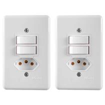 Kit 2 Interruptor 2 teclas paralelos 6A Com tomada 10A 2P+T 250V Ilumi