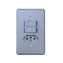Kit 2 Interruptor Elétrico 2 Teclas Simples e Tomada Cinza