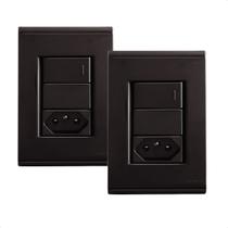 Kit 2 Interruptor Simples + Tomada 10A Grafite Liz Tramontina Kit 2 Interruptor Simples + Tomada 10A Grafite Liz Tramontina