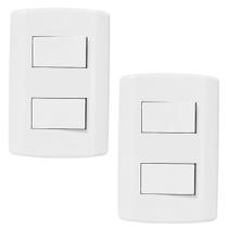 Kit 2 Interruptores Duplos de Embutir Branco Simples Pluzie