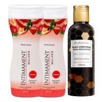 Kit 2 Intimament Sabonete Íntimo Morango + 1 Óleo Beijável Mel Exótico
