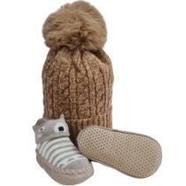 Kit 2 Itens Inverno Infantil Touca e Meia com solado de 1 á 2 Anos de Idade Menino e Menina