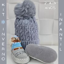 Kit 2 Itens Inverno Infantil Touca e Meia com solado de 1 á 2 Anos de Idade Menino e Menina