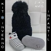 Kit 2 Itens Inverno Infantil Touca e Meia com solado de 1 á 2 Anos de Idade Menino e Menina Kit 2 Itens Inverno Infantil Touca e Meia com solado de 1 á 2 Anos de Idade Menino e Menina