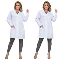 Kit 2 Jalecos Feminino Acinturado Manga Longa com Bolsos Oxford Kit 2 Jalecos Feminino Acinturado Manga Longa com Bolsos Oxford