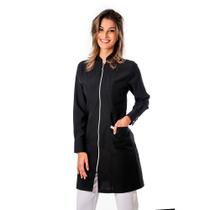 KIT 2 Jalecos Feminino Acinturado Preto Fechamento com Zíper e Punho de 2 Botões Blanco Raro KIT 2 Jalecos Feminino Acinturado Preto Fechamento com Zíper e Punho de 2 Botões Blanco Raro