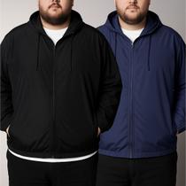 Kit 2 Jaqueta Plus Size Corta Vento G1 ao G4 Com Capuz Zíper Leve Resistente Vento e Chuva Casual Es