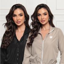 Kit 2 Jaquetas Fitness Treino Corrida Corta Vento Cropped Feminina