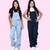 Kit 2 Jardineira calça macaquinho feminino jeans premium meninas 10 ao 16