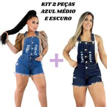 Kit 2 Jardineiras Macaquinho Feminino Adulto Jeans Verão Casual Cintura Alta Kit 2 Jardineiras Macaquinho Feminino Adulto Jeans Verão Casual Cintura Alta