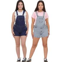 Kit 2 Jardineiras short Jeans Feminina Juvenil Super Estilo e Conforto do 10 ao 16 Kit 2 Jardineiras short Jeans Feminina Juvenil Super Estilo e Conforto do 10 ao 16
