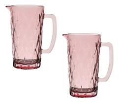 Kit 2 Jarra De Vidro Diamond Rosa 1l Mesa Posta Suco Água
