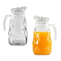 Kit 2 Jarra De Vidro Grosso Ocean Resistente Com Tampa e Alça Suco Água 1,8L