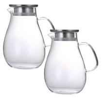 Kit 2 Jarra Vidro Borossilicato Tampa Inox Água Suco 1,8l