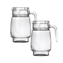 Kit 2 Jarra Vidro Transparente Com Tampa Agua Suco Bico 1,3l