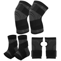 Kit 2 joelheiras + 2 tornozeleiras + 2 munhequeiras com faixa ajustável