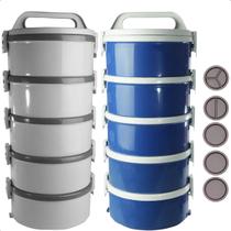 Kit 2 Jogo De Marmitas Térmica Tekcor 1,5 Litros Divisórias 6 Simples 2 Dupla 2 Tripla Cinza E Azul