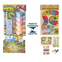 Kit 2 Jogo De Tabuleiro Mesa Shopkids + Bolsa De Valores - Brinquedo Board Game