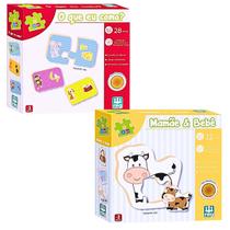 Kit 2 Jogo Educativo Infantil Mamãe E Bebe Madeira E O Que Eu Como Raciocinio Logico Nig Brinquedos