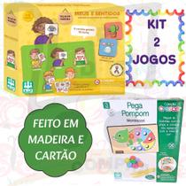 Kit 2 Jogo Pedagogico Pega Pompom Para Coordenação Motora E Meus 5 Sentidos Brinquedo Educativo 3 Anos