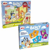 Kit 2 Jogos Bluey: Jogo Da Memória 24 Peças + Quebra Cabeça 60 Peças Com Lente Mágica - Elka Kit 2 Jogos Bluey: Jogo Da Memória 24 Peças + Quebra Cabeça 60 Peças Com Lente Mágica - Elka