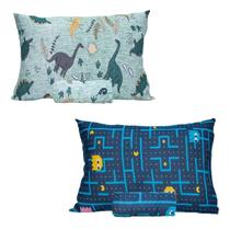 Kit 2 Jogos Cama Menino C/ Elástico Dinossauros + Pacman