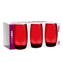 Kit 2 Jogos Copos Vidro Bellagio Vermelho Colorido 450ml - Casa Linda