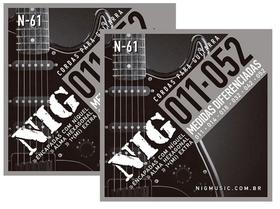 Kit 2 Jogos Cordas Guitarra NIG .011-052 Mí Extra N-61
