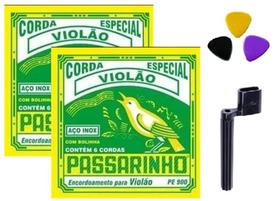 Kit 2 Jogos Cordas Violão Aço Passarinho PE900 e acessorios