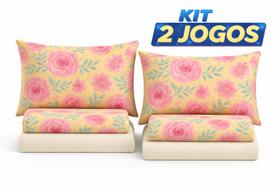 Kit 2 Jogos De Cama Solteiro Duplo Com Elástico Algodão Percal Macio Premium