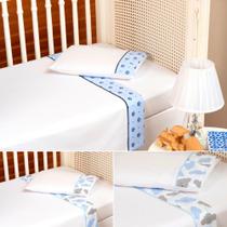 Kit 2 jogos de Lençol de bebe para berço americano em algodao lencol elástico e vira estampada 6pçs Kit 2 jogos de Lençol de bebe para berço americano em algodao lencol elástico e vira estampada 6pçs
