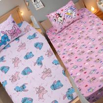 Kit 2 Jogos de Lençol Lilo Stitch Rosa e Minnie Rosa Disney
